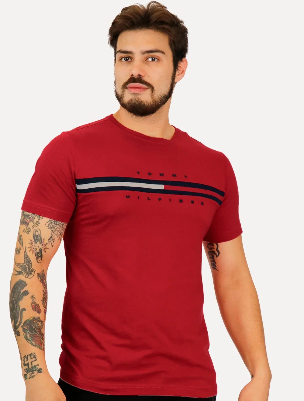 Camiseta Tommy Hilfiger Masculina Essential Flag Sash Vermelha — imagem 1