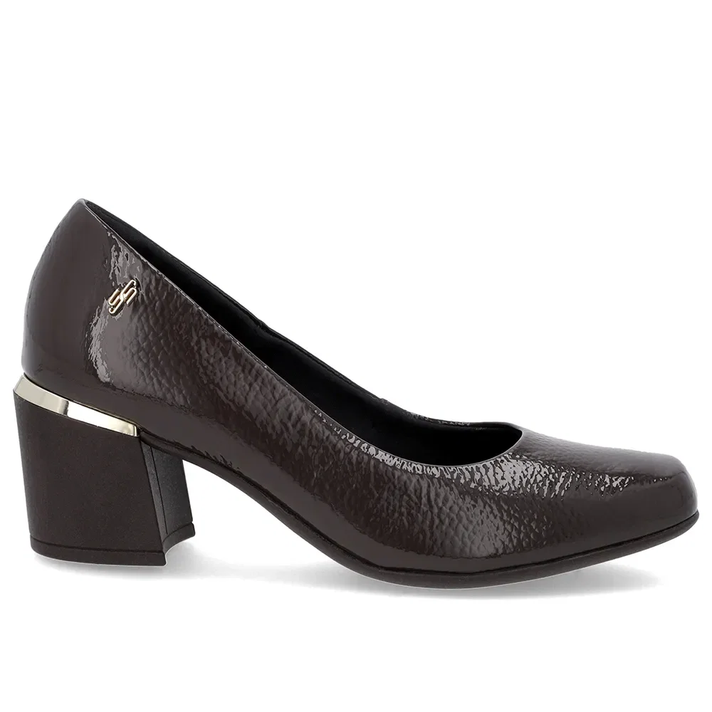 Scarpin Marrom Couro Bico Quadrado Detalhe Salto — imagem 1
