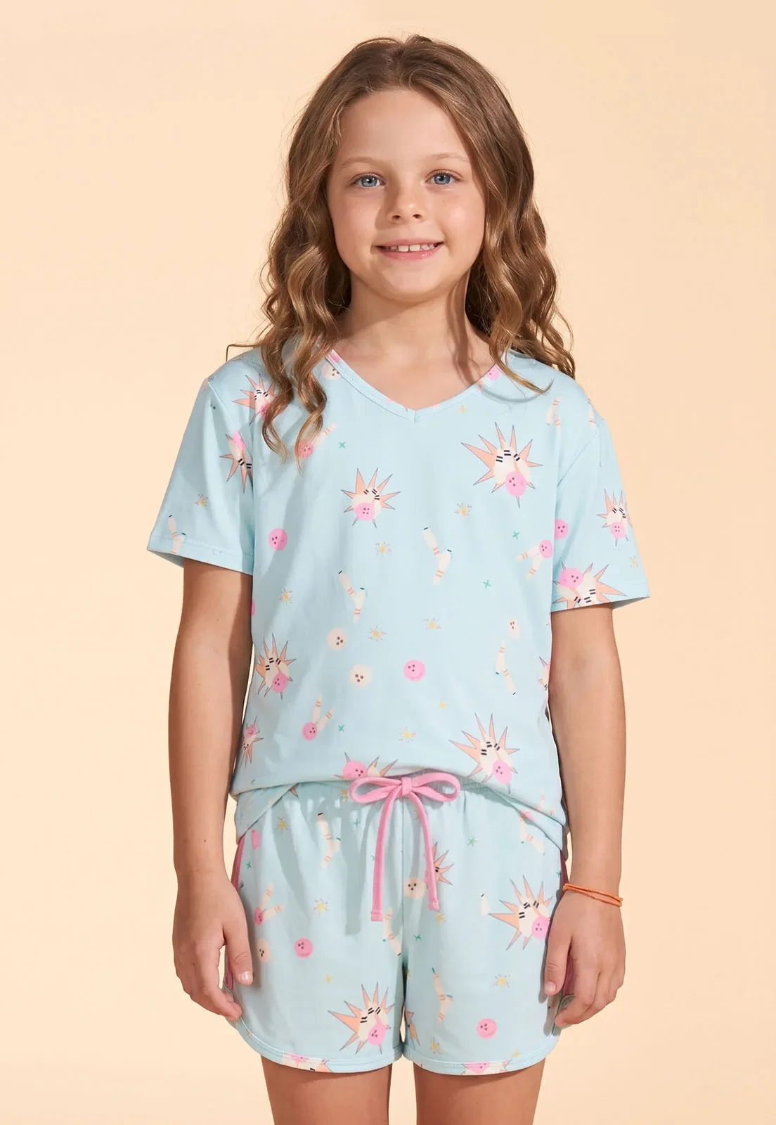 Pijama Infantil com Shorts Microfibra Baunilha