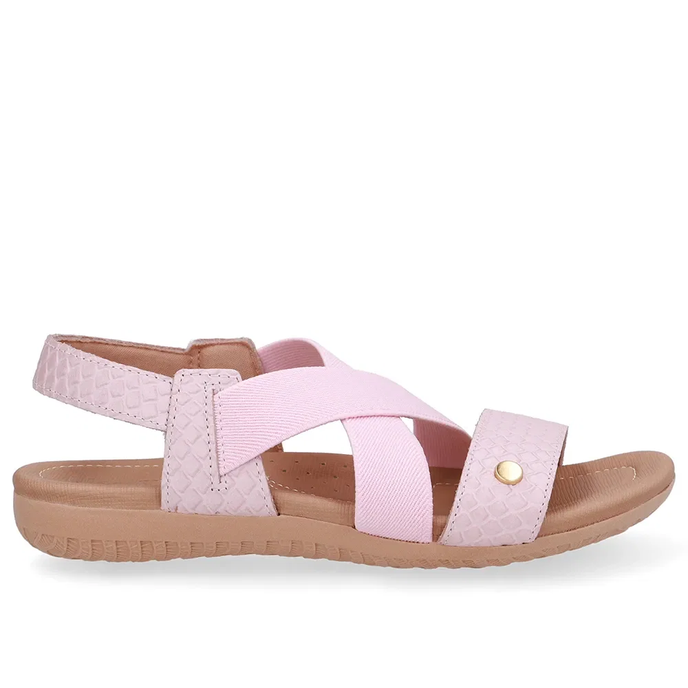 Sandália Rasteira Couro Rosa Tira Elástico — imagem 1