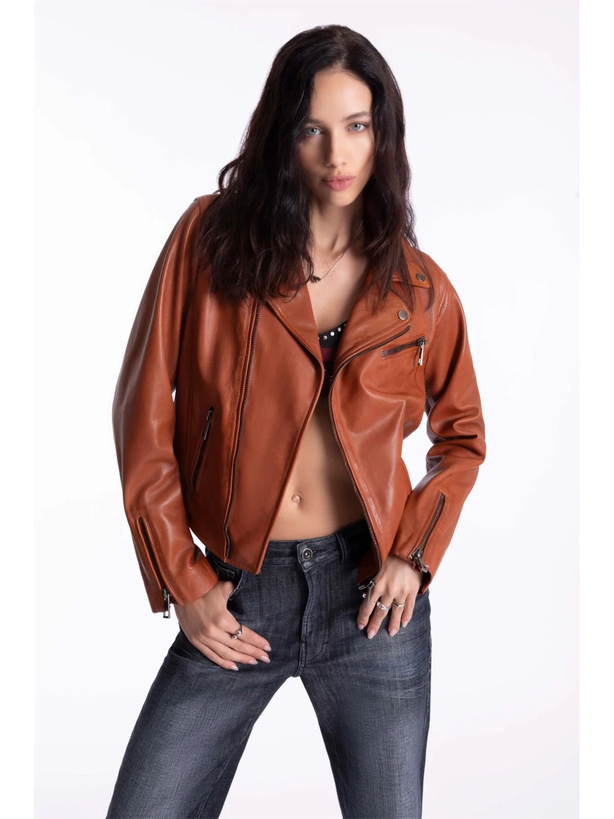 Jaqueta Leather Perfecto Signature Caramelo — imagem 1