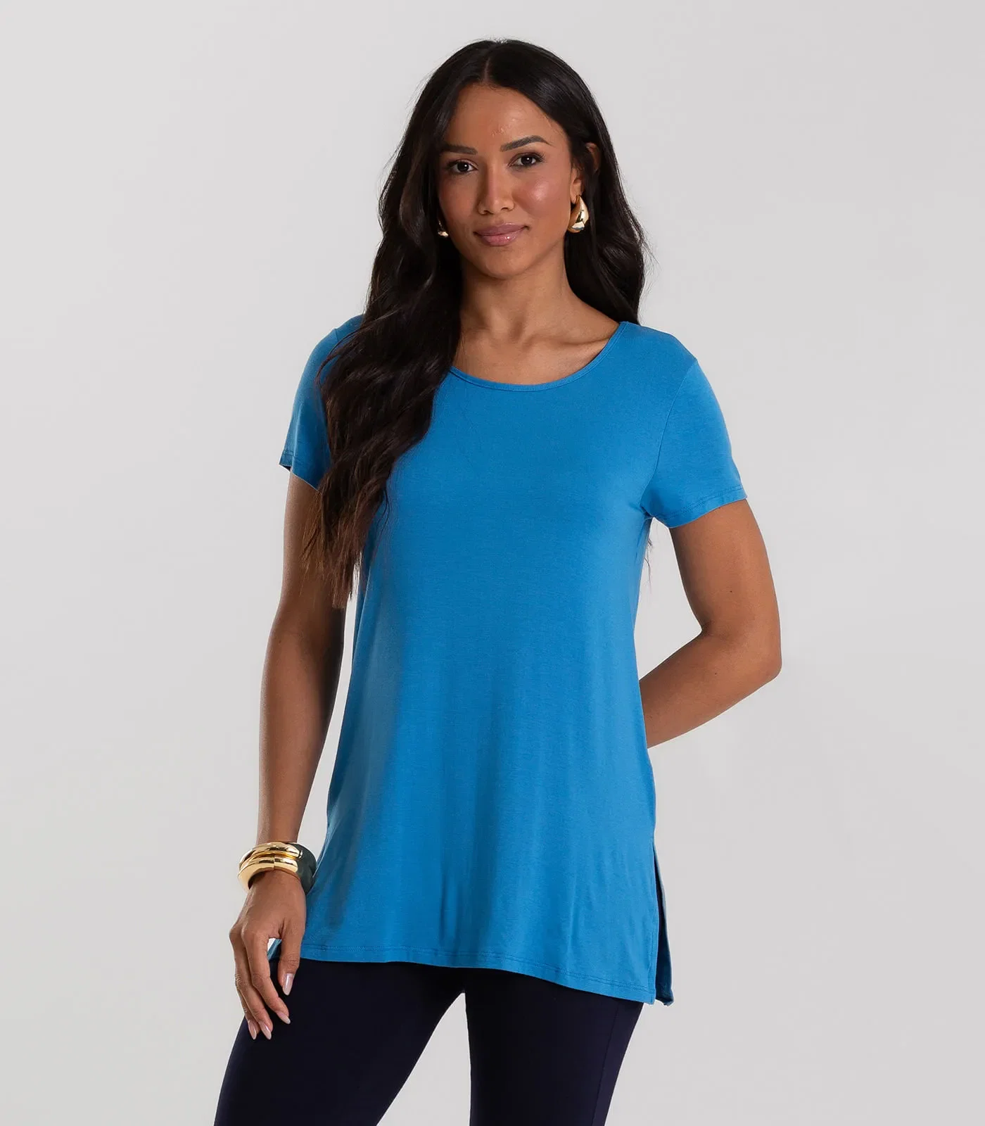 Blusa Básica Alongada Feminina Rovitex Azul