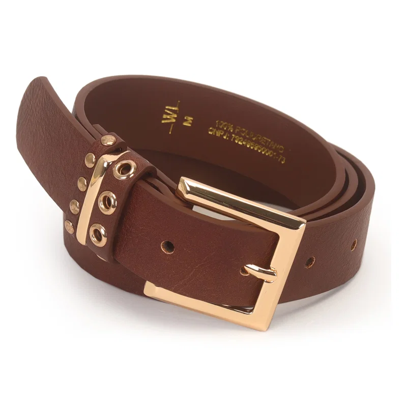 Cinto Feminino Fivela Quadrada Com Passante Rebites 2,8cm