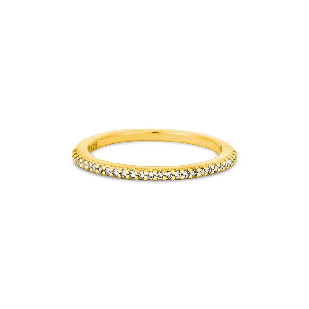 Anel Life Pavê em Prata 925 com Banho de Ouro Amarelo 18k e Pedras Incolores