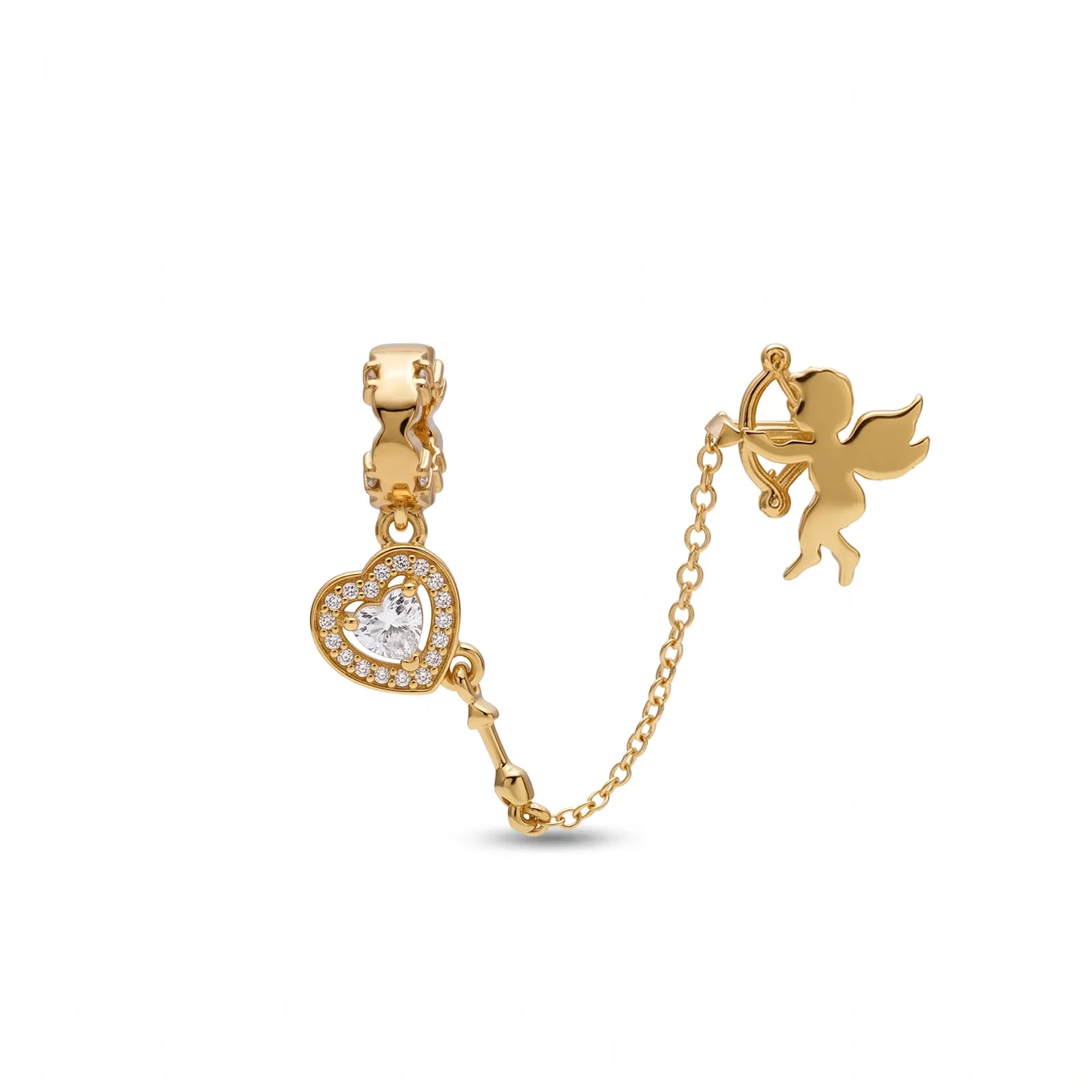 Corrente de Segurança Life Cupido em Prata 925 com Banho de ouro Amarelo 18k e Zircônia Incolor — imagem 1