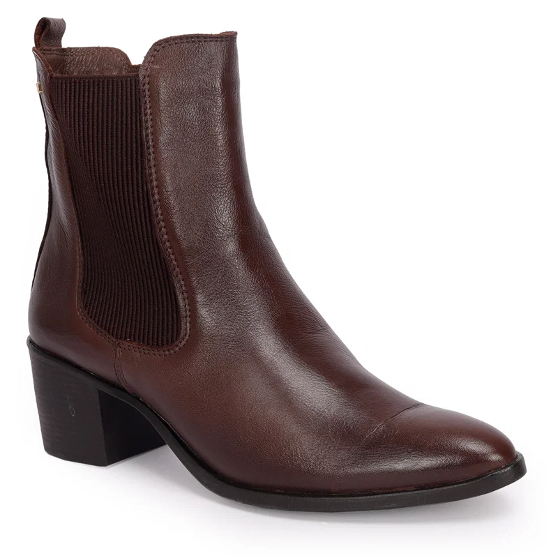 Bota Cano Curto Couro Com Elastico 5cm