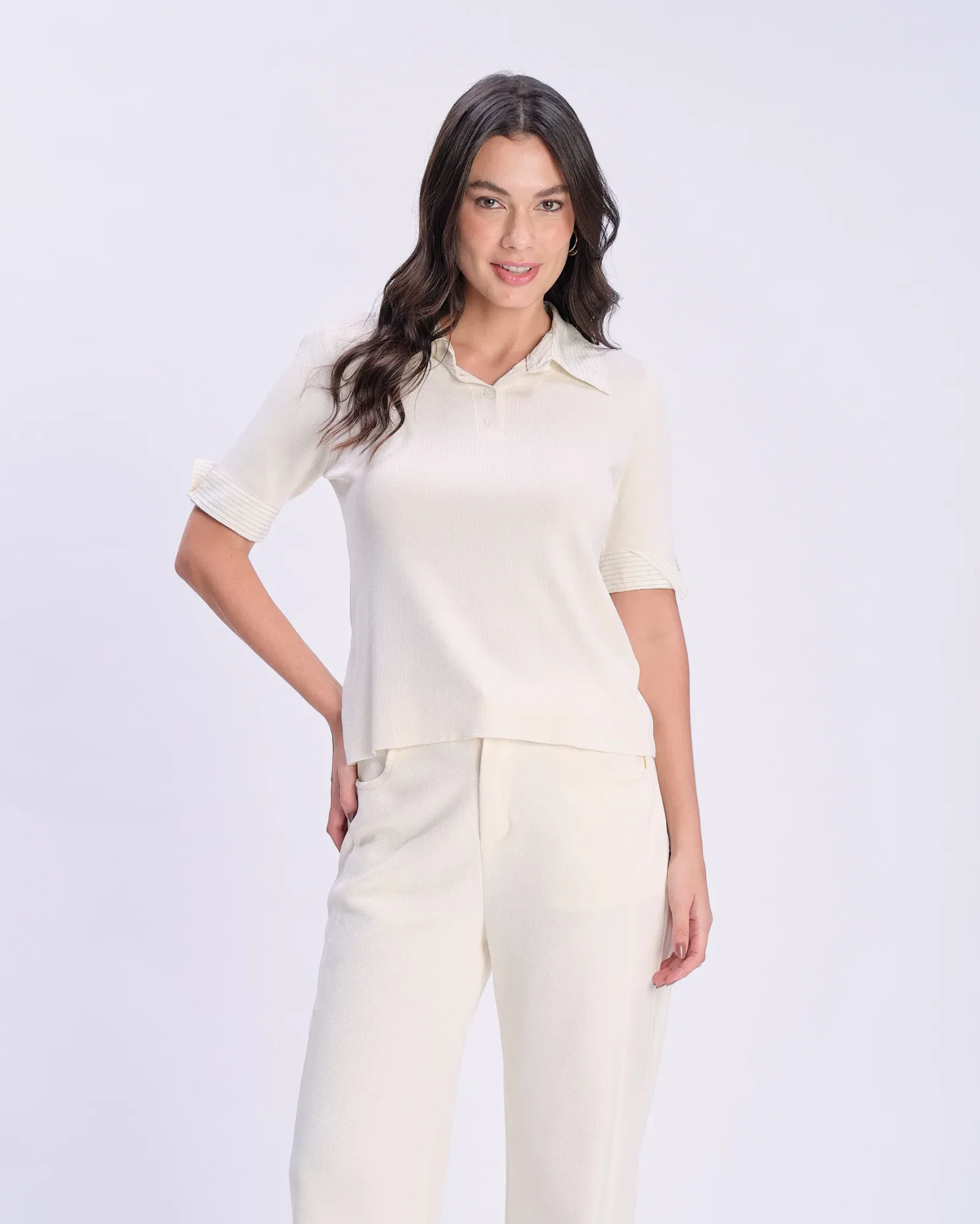 Blusa Gola Polo Com Listras - Amarelo — imagem 1