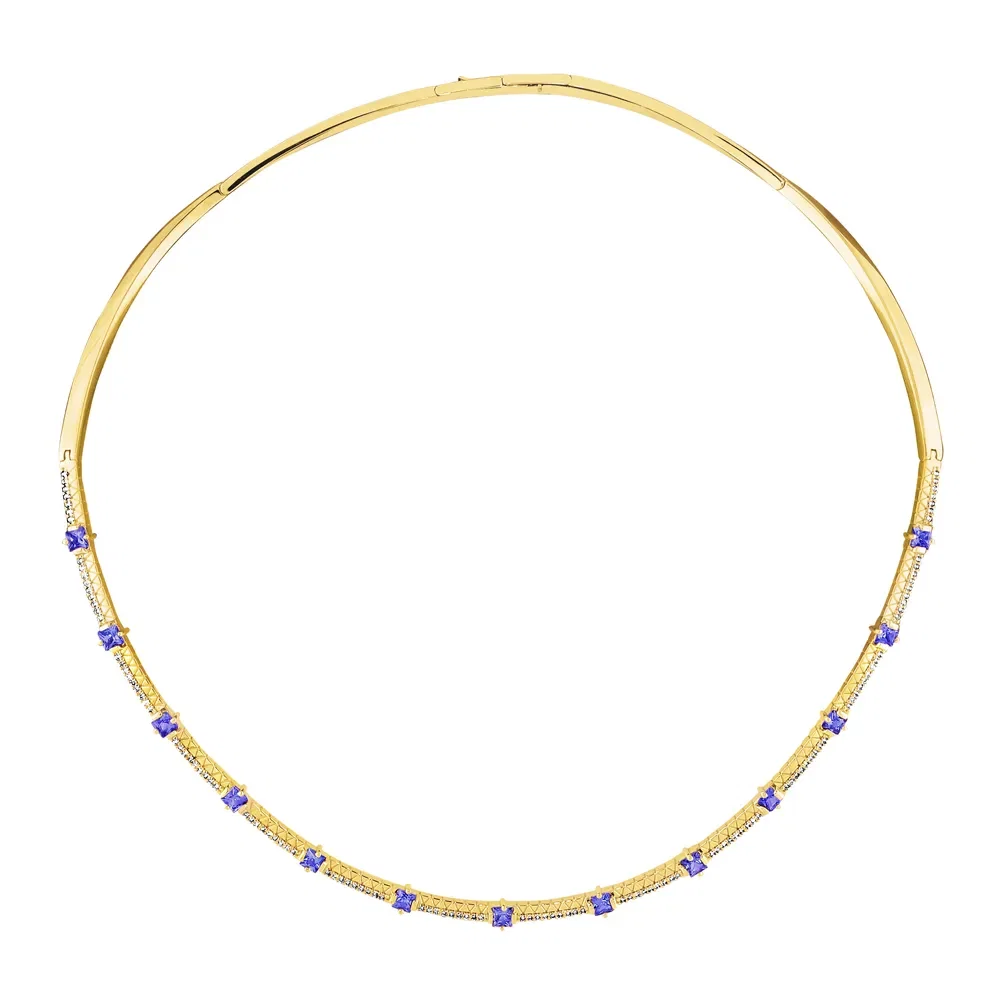 Colar Icona em Ouro Amarelo 18k com Tanzanitas e Diamantes, 40cm — imagem 1