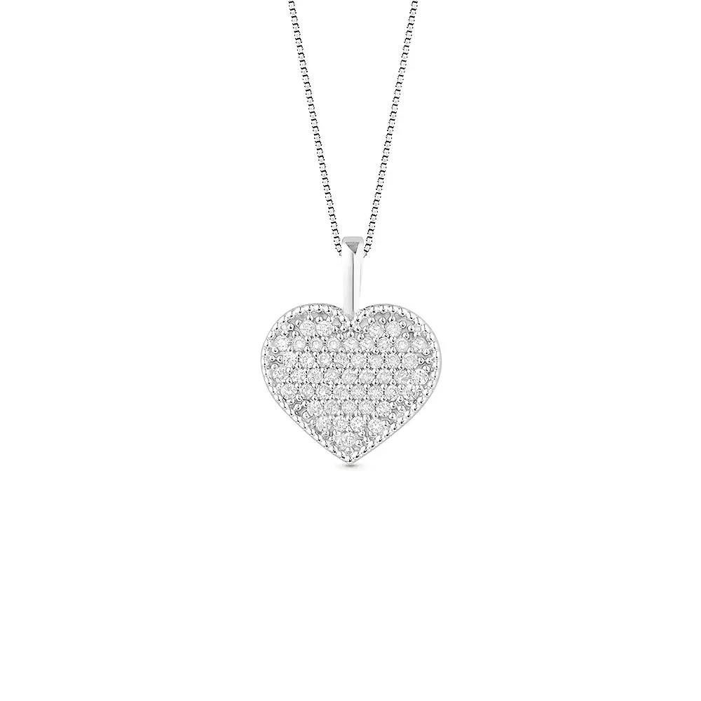 Pingente Amantes Coração em Ouro Branco 18k com Diamantes, 15mm — imagem 1