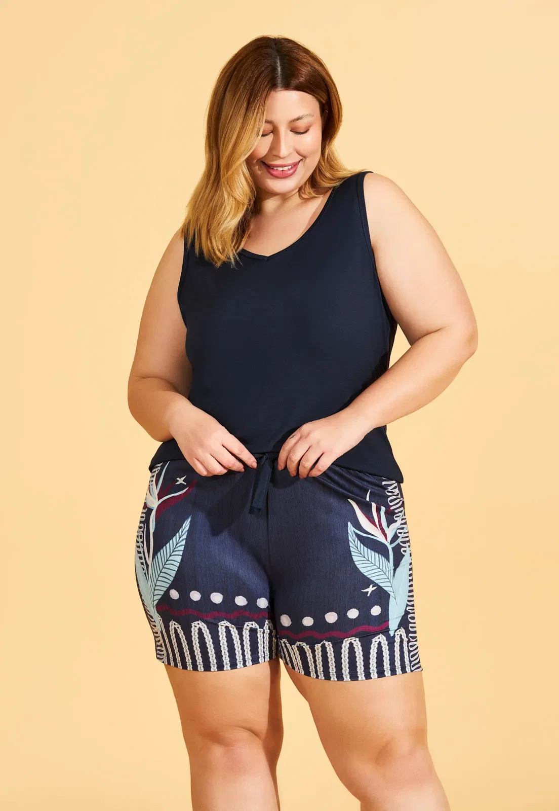 Pijama Regata Viscose com Shorts Midi New Skin Recco
