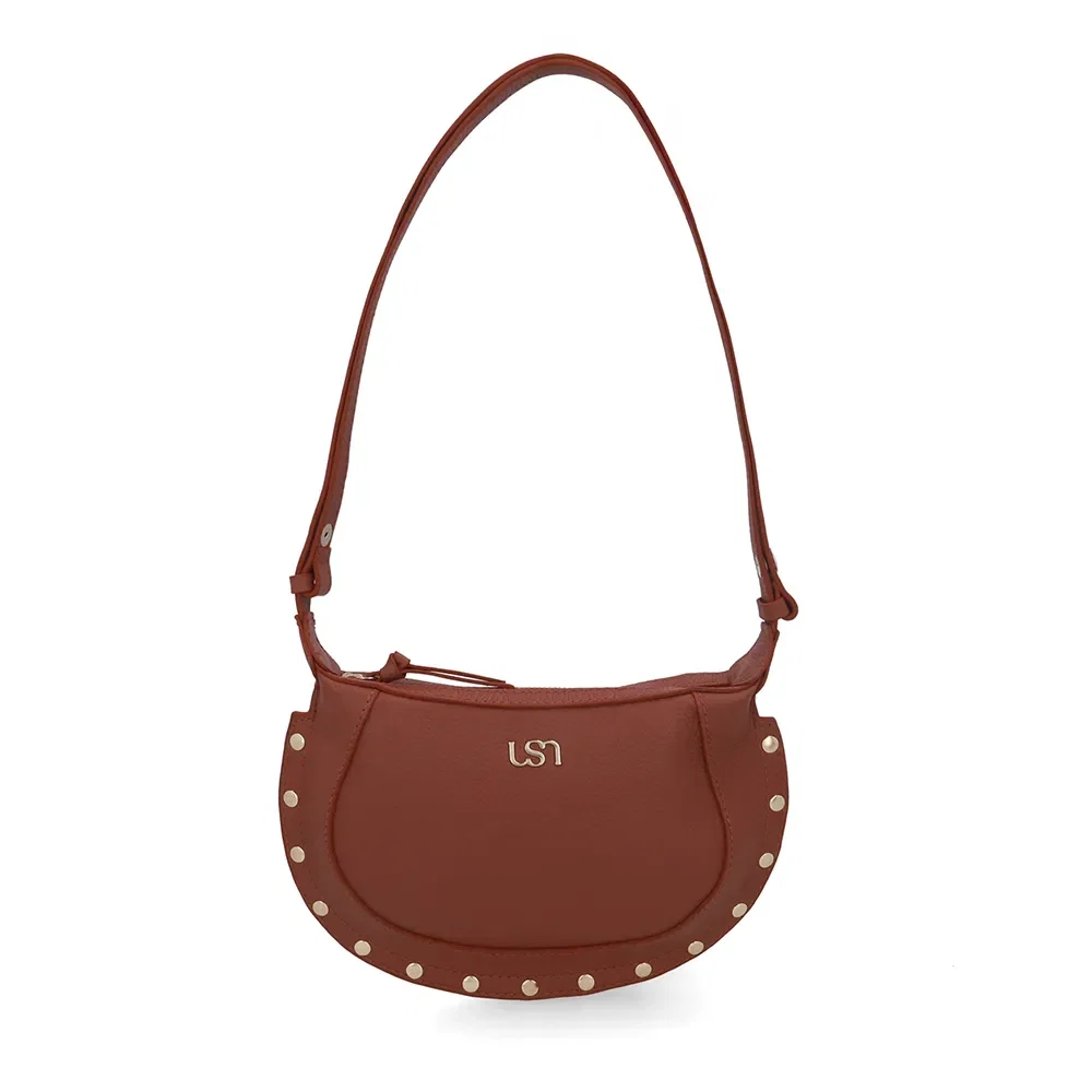 Bolsa Tiracolo Couro Vermelha Tachas — imagem 1