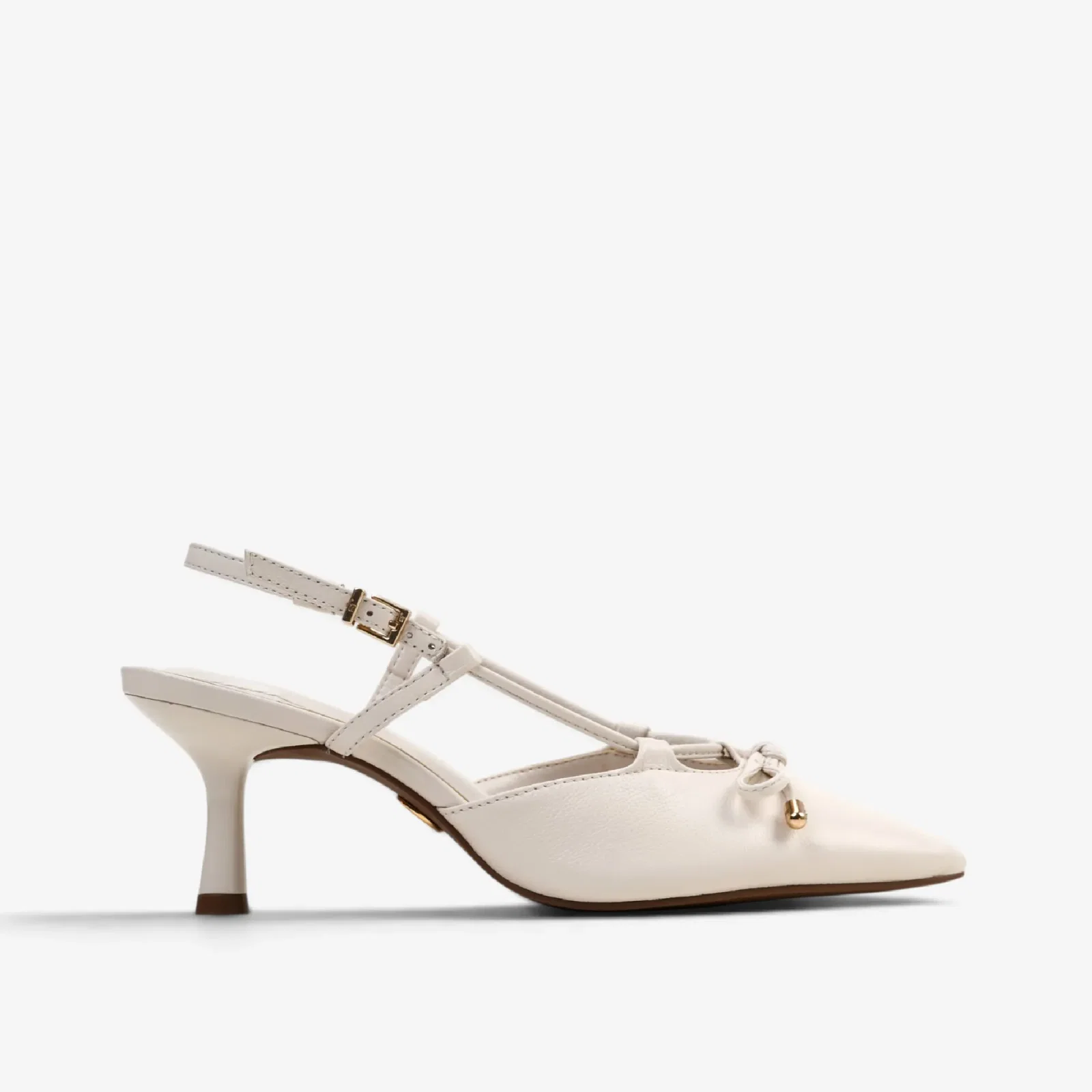 Slingback Off White Algodão Couro