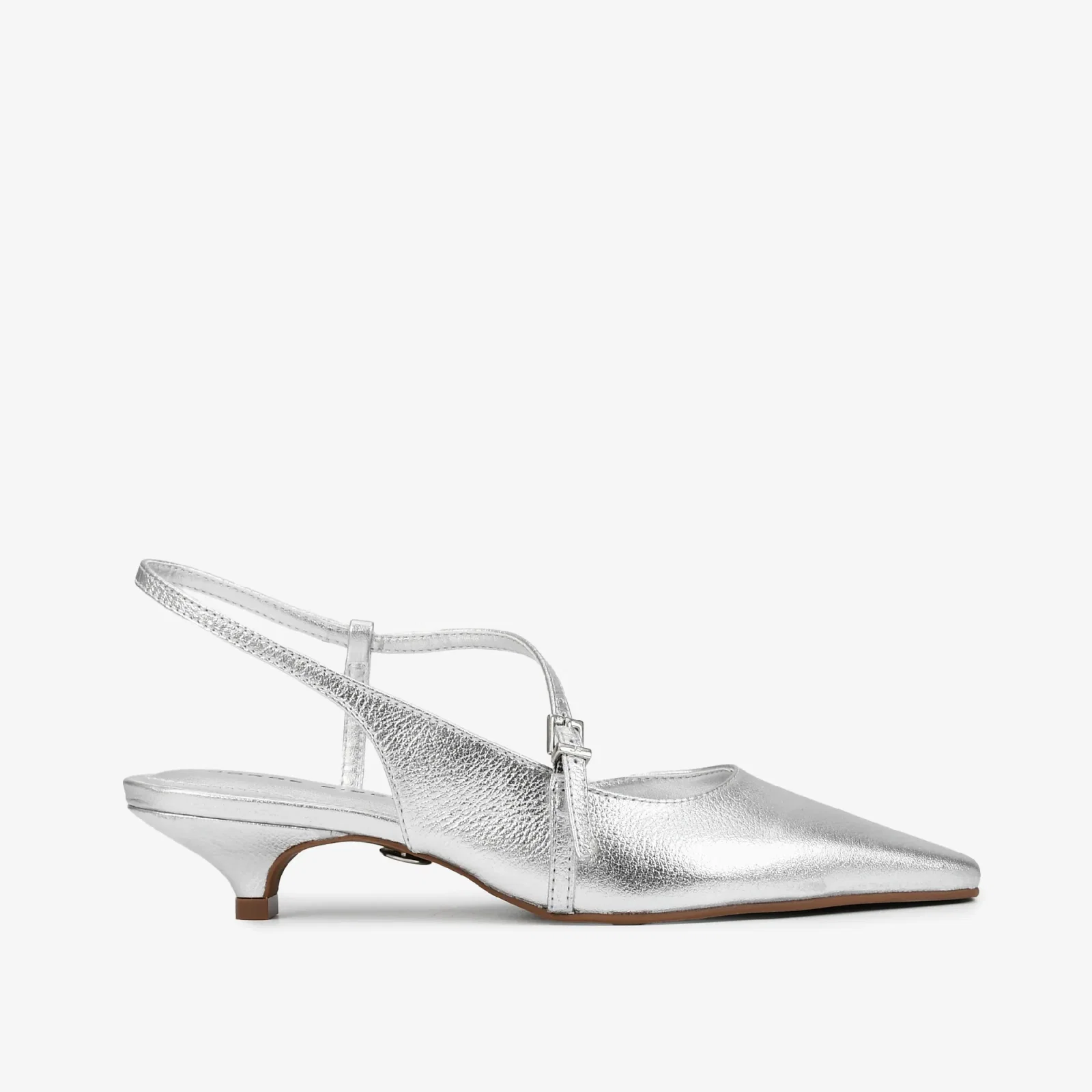 Slingback Prata Couro