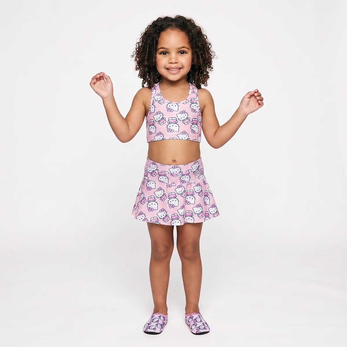 Kit Fitness Top E Short Saia Toddler Hello Kitty Elastano Proteção Uv 50+ Tip Top