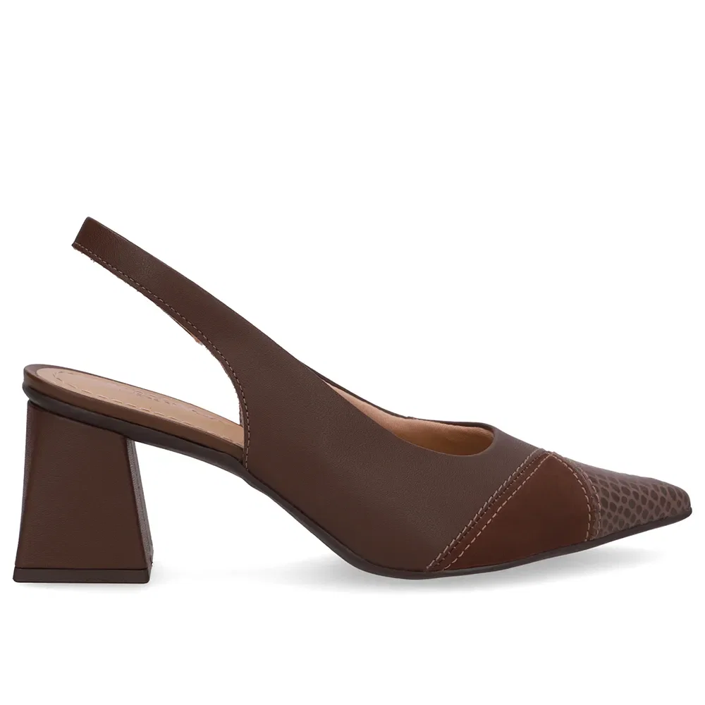 Slingback Marrom Bico Fino Couro — imagem 1