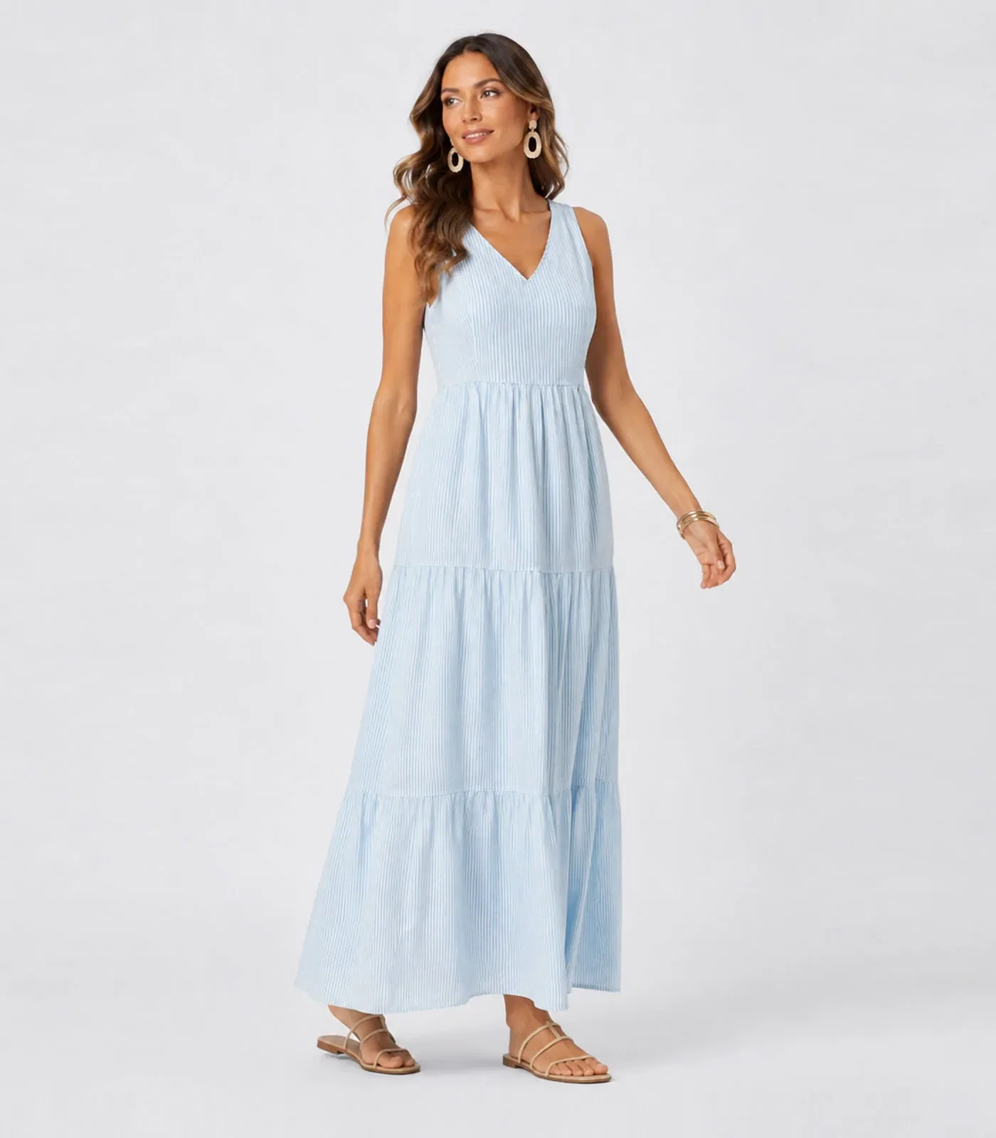 Vestido Midi Feminino Listrado Aishty Azul