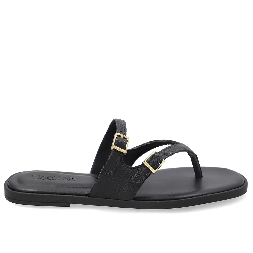 Chinelo Em Couro Preto Com Fivelas