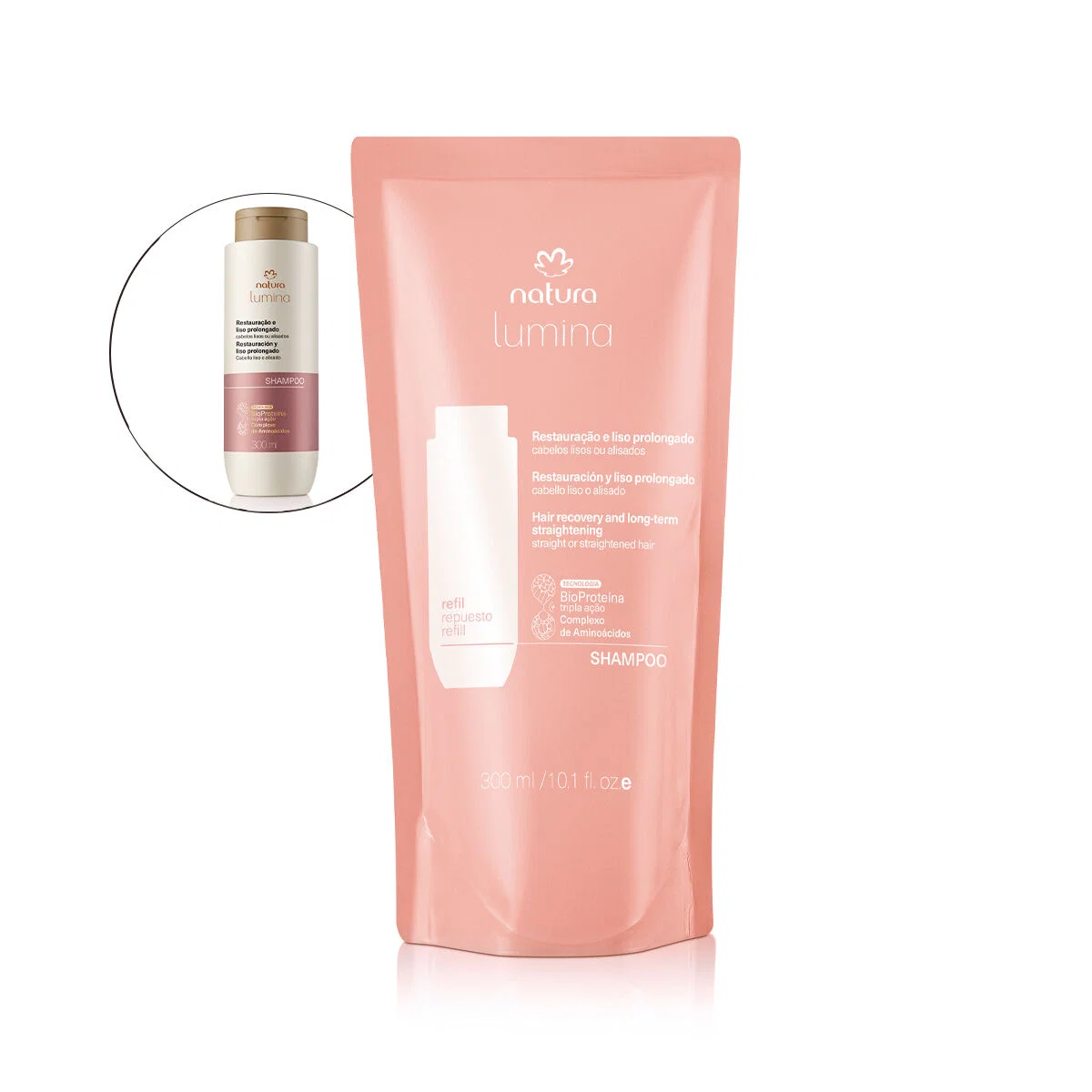 Refil Shampoo Lumina Restaurador para Restauração e Liso Prolongado 300 ml