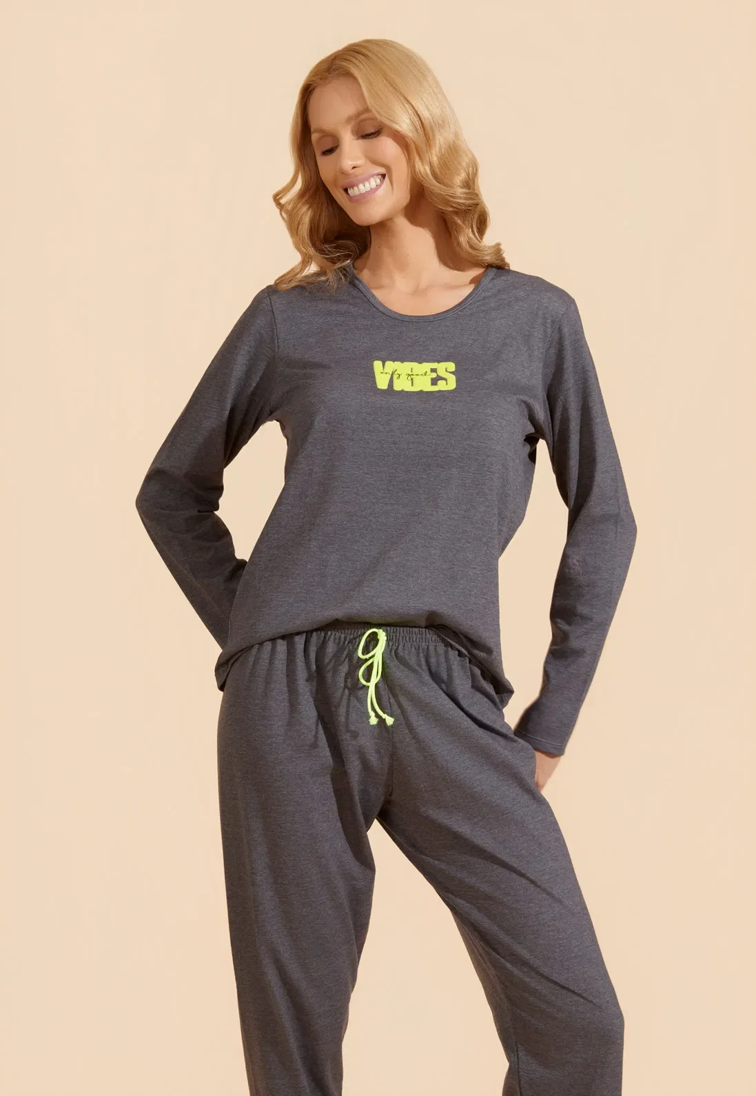 Pijama Longo de Malha Mescla Recco
