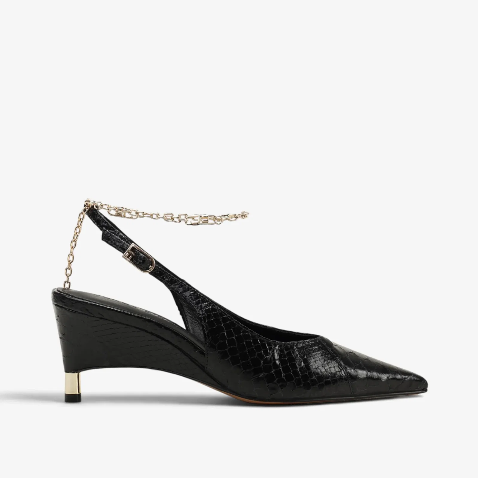 Slingback Preto Pele Cobra Python