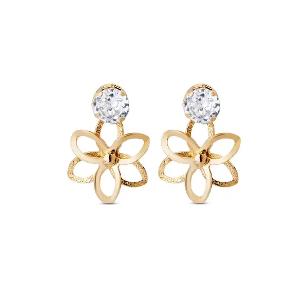 Brinco Folheado a Ouro 18k Flor com Ponto Luz
