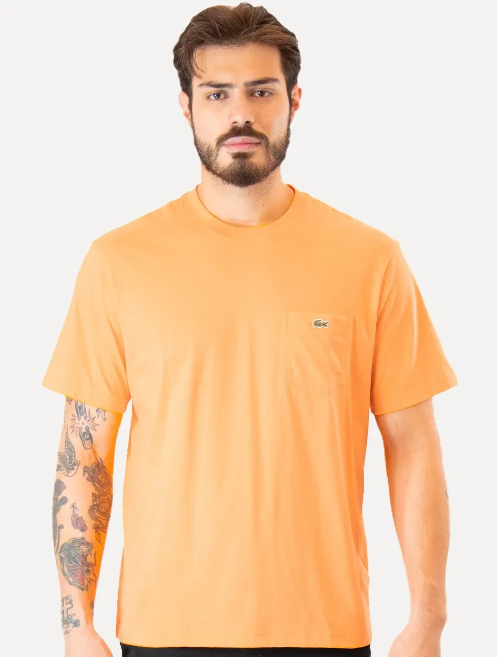 Camiseta Lacoste Masculina Classic Fit Pocket Laranja Claro