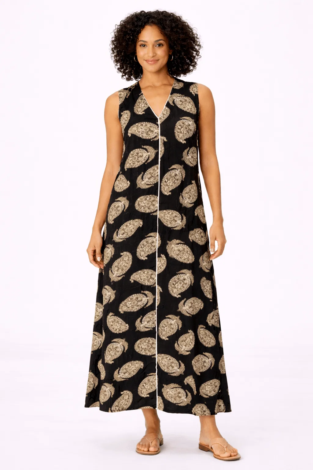 Vestido Longo Gola v Paisley - Preto — imagem 1