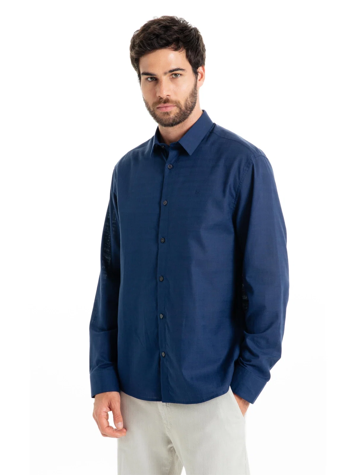 Camisa Linen Like Classic Xangai Ml Dark Navy — imagem 1