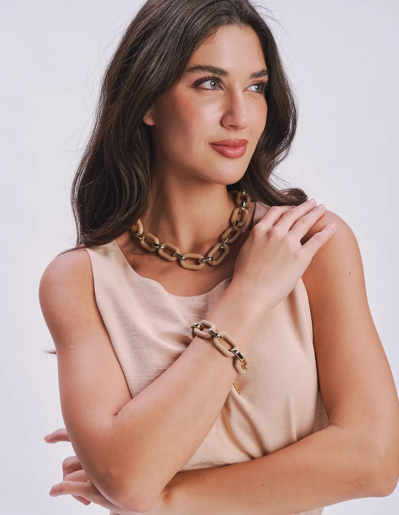 Kit Colar + Pulseira - Bege