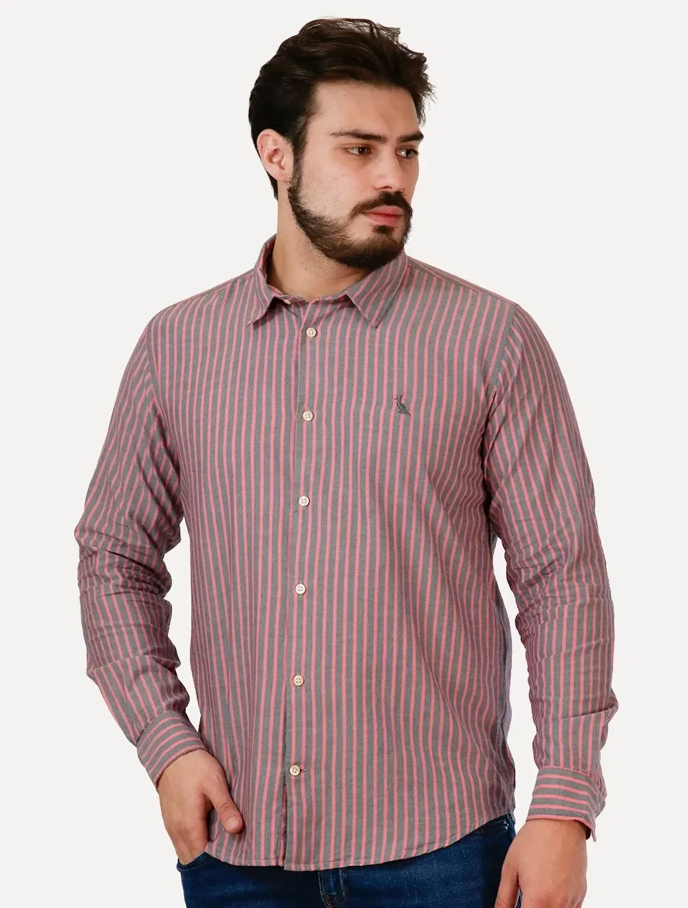 Camisa Reserva Masculina Listras Filo Vermelha / Grafite