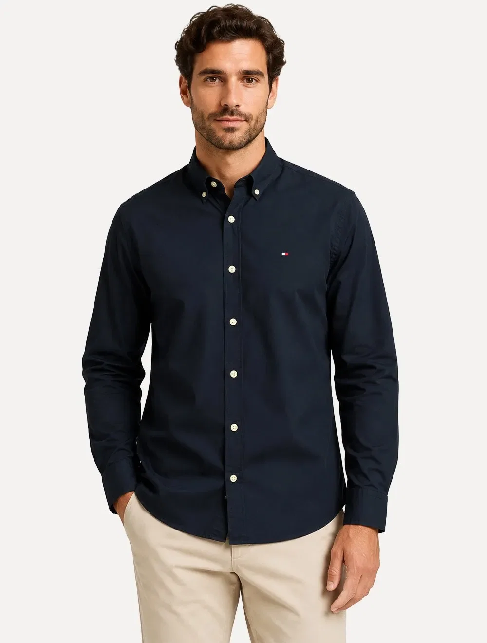 Camisa Tommy Hilfiger Masculina Regular Core Flex Poplin Azul Escuro — imagem 1