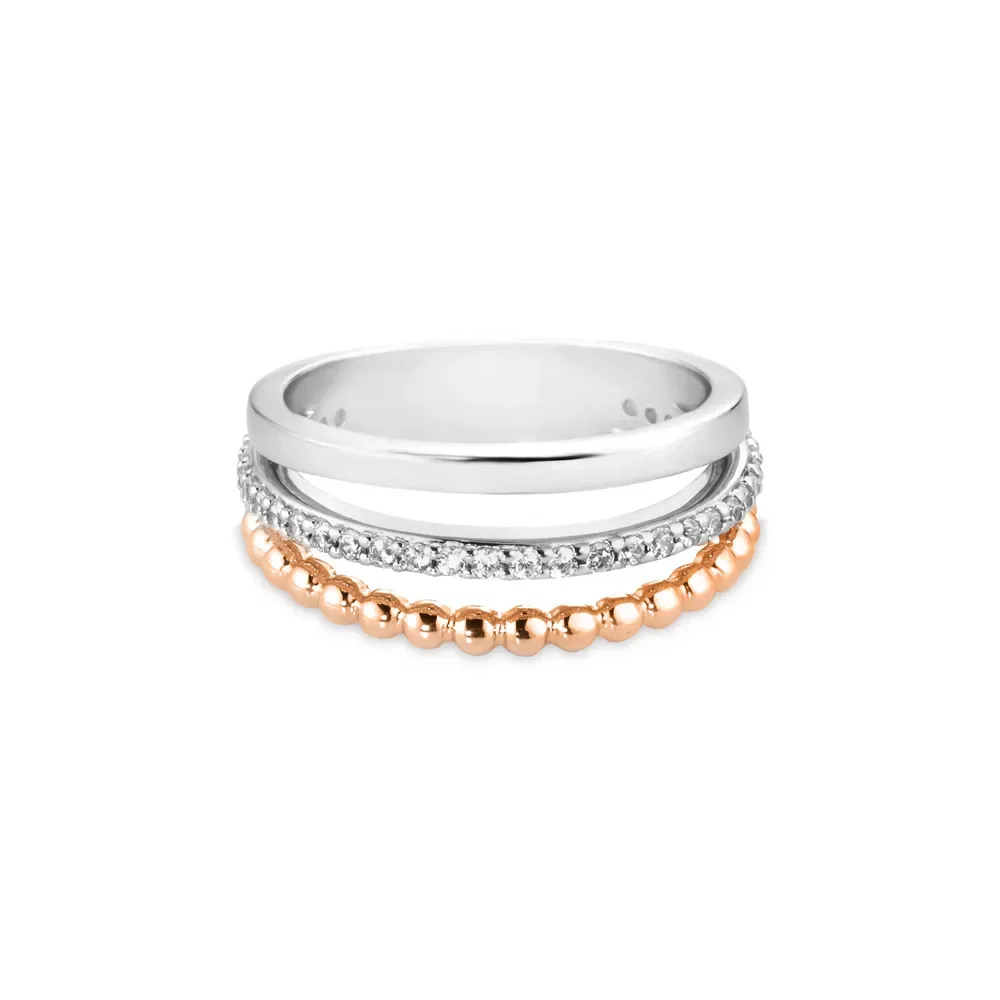 Anel Life Maxi em Liga Rosé com Banho de Ouro Rosé 18k e Pedras Incolores
