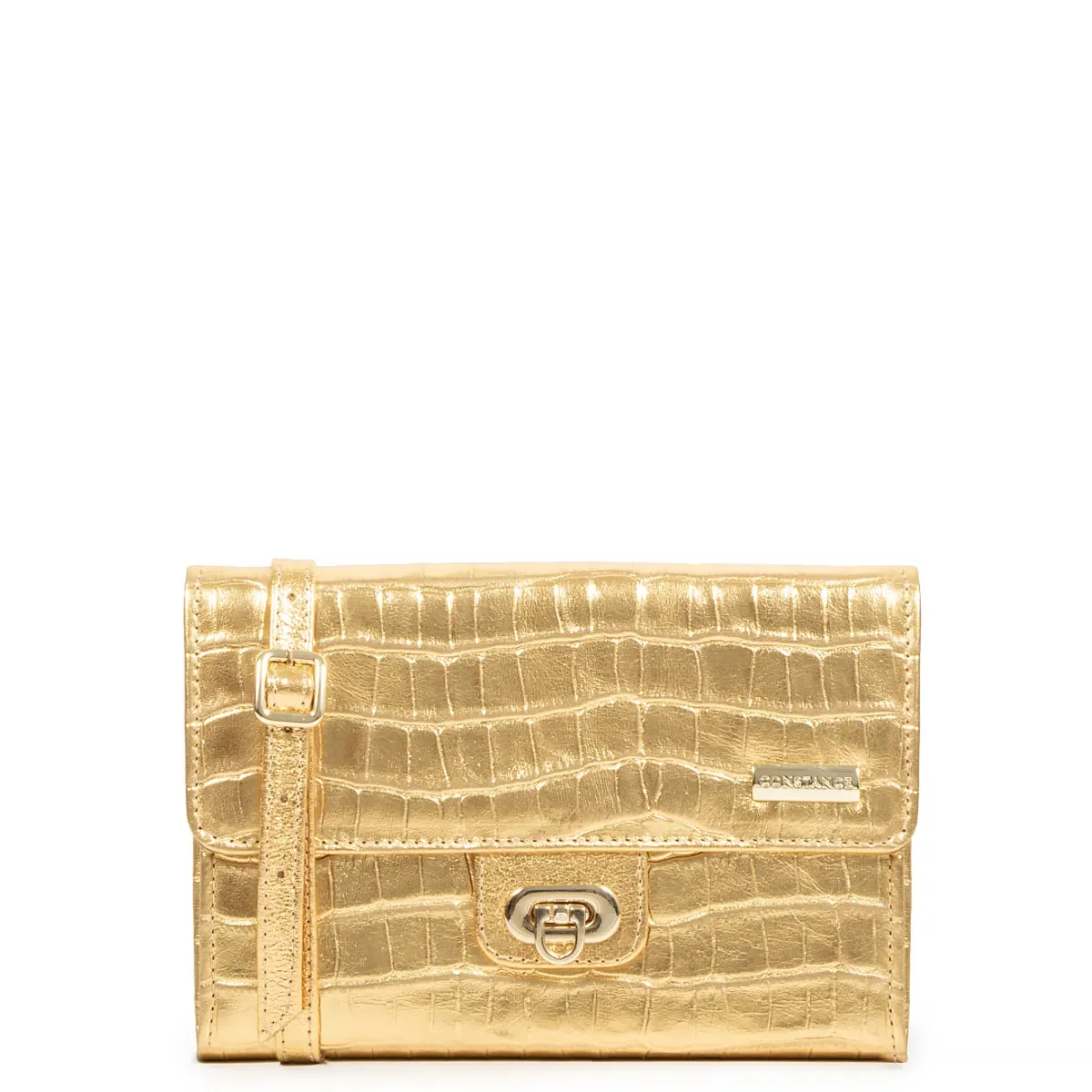 Bolsa Carteira Dourada Croco