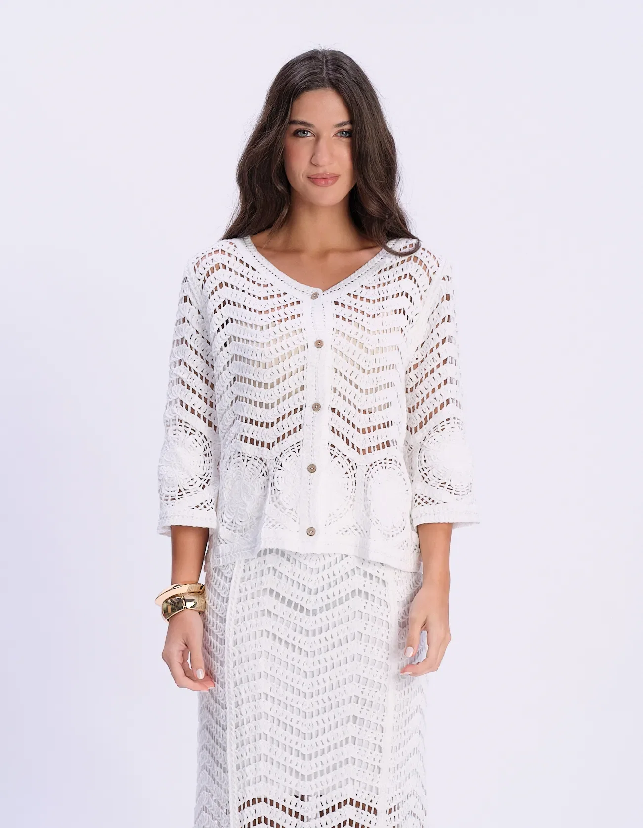 Blusa Ampla Crochê Com Botões - Branco