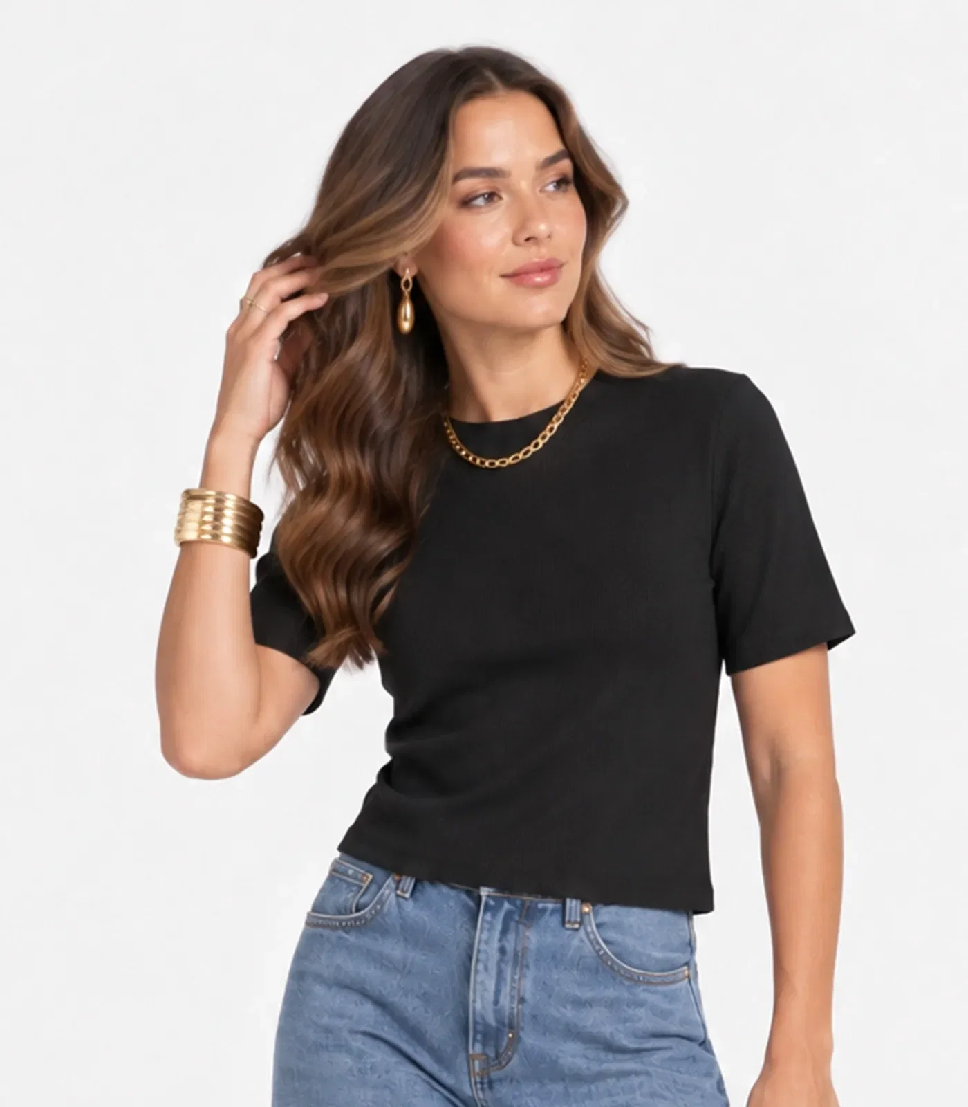 Blusa Feminina Ribana Gola Em Molde Infinita Cor Preto