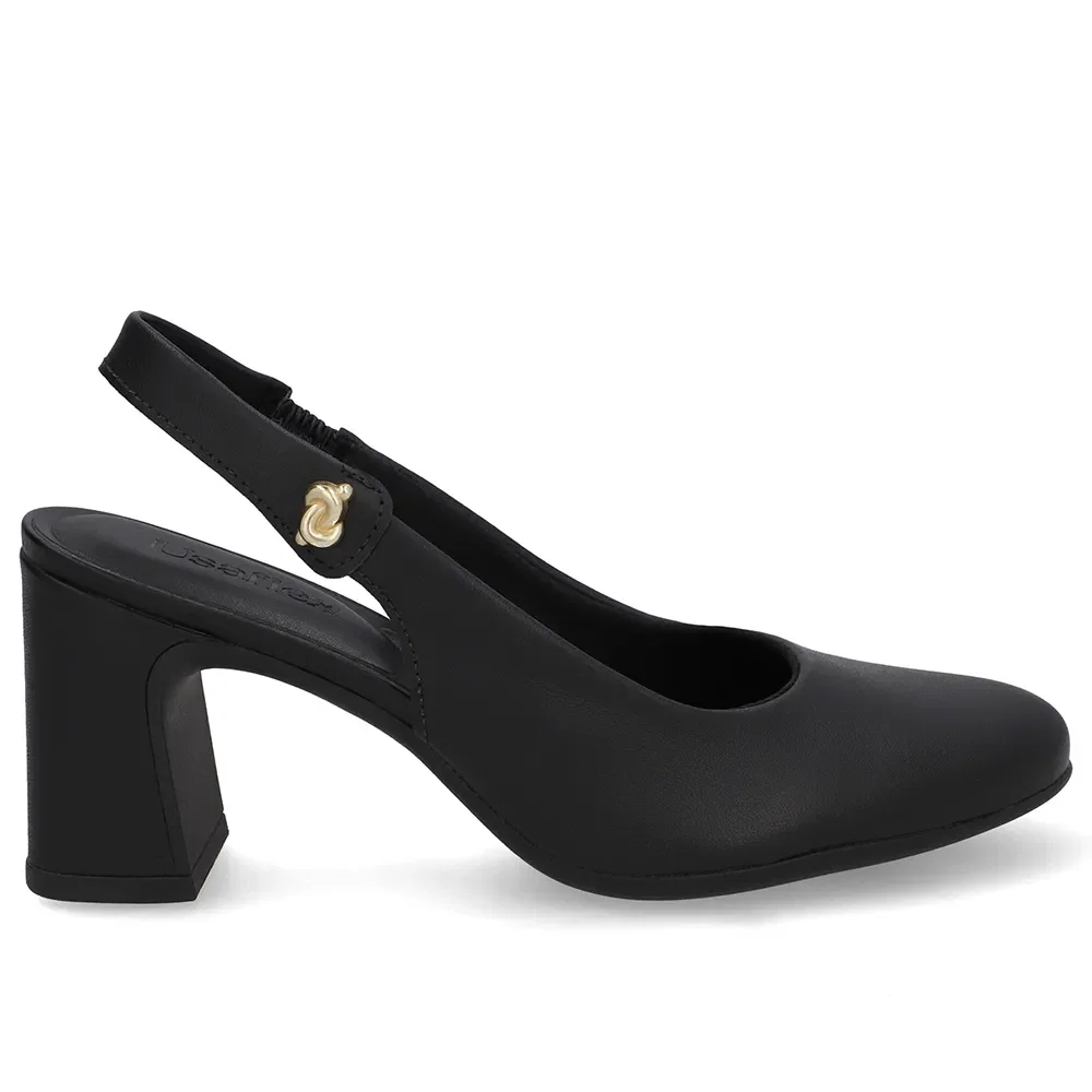 Slingback Preto Couro Detalhe Nó