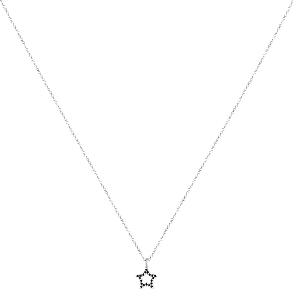 Colar Life Astros Estrela em Prata 925 com Pedras Pretas, 45cm — imagem 1