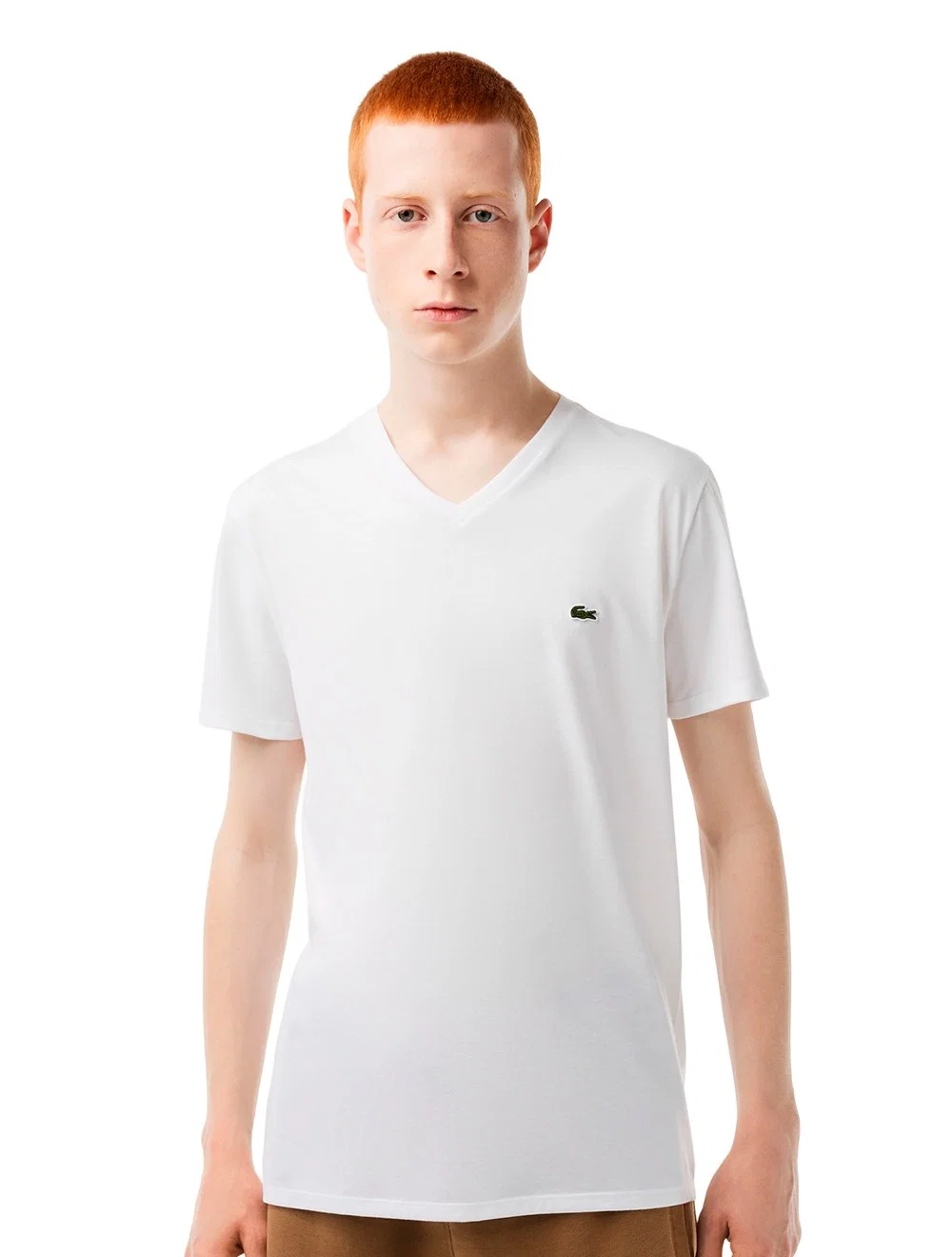 Camiseta Lacoste Masculina Jersey Pima Cotton Gola V Branca