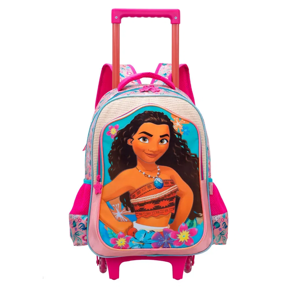 Mochila Infantil Feminina Disney Moana com Rodinha Vermelha