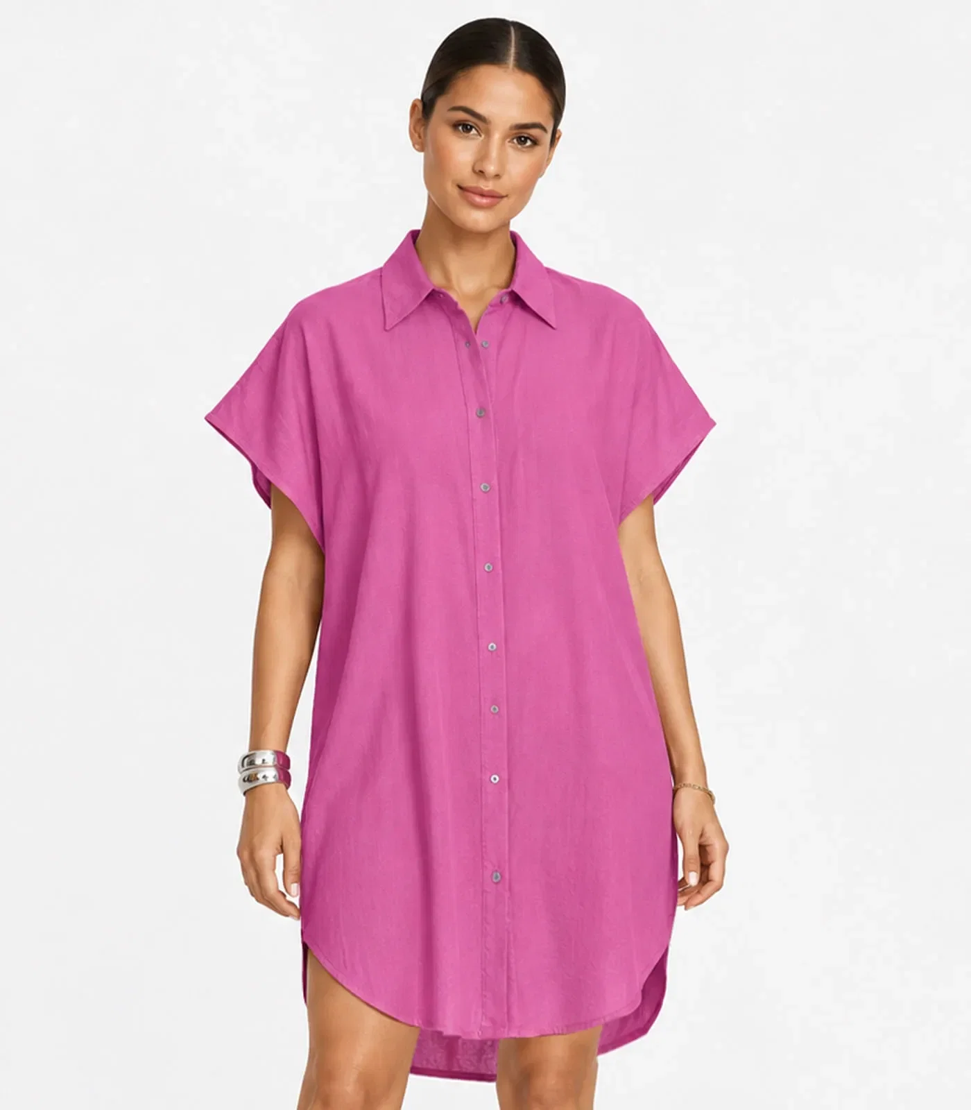 Vestido Chemise Feminino Com Gola Endless Rosa