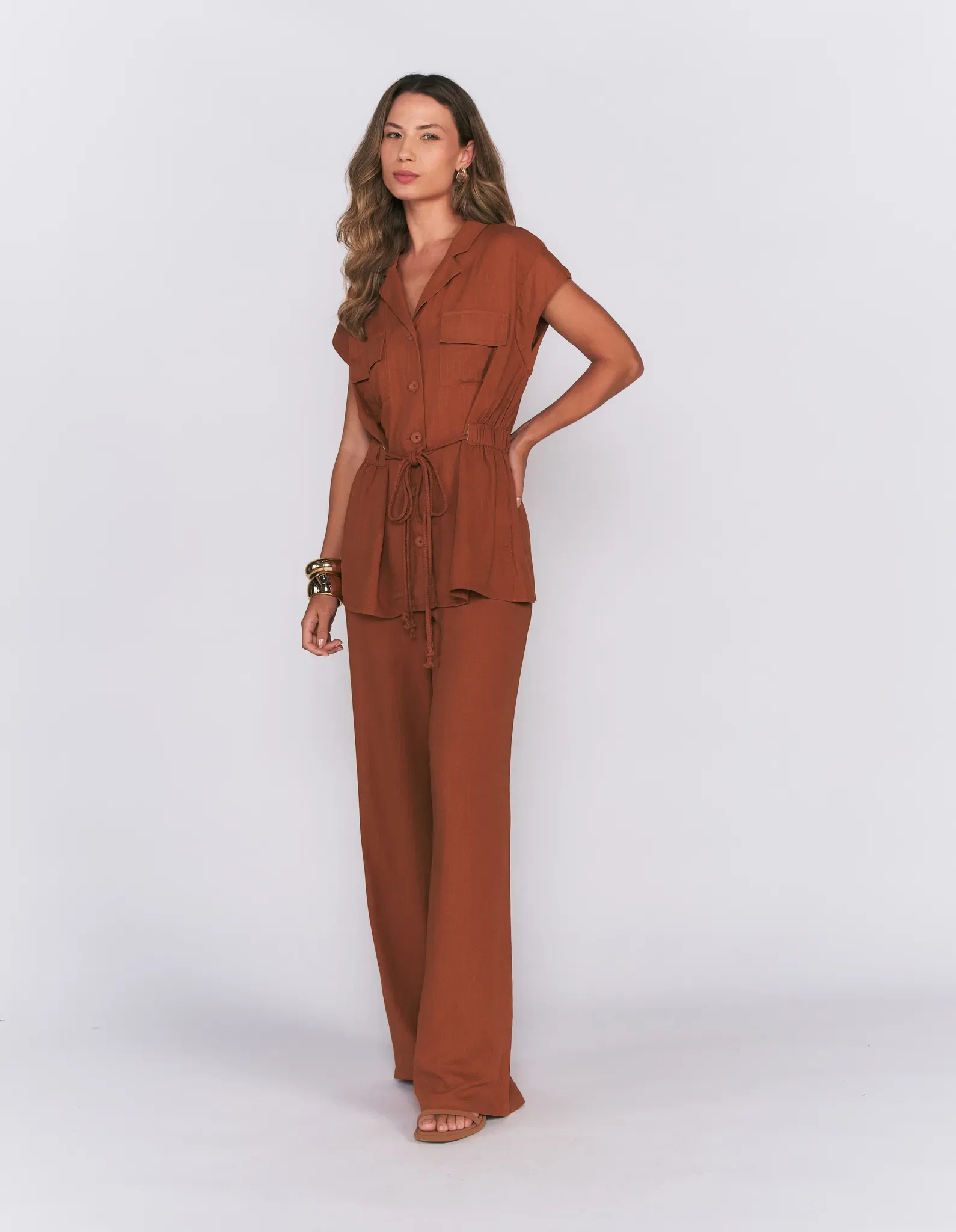 Calça Pantalona - Caramelo