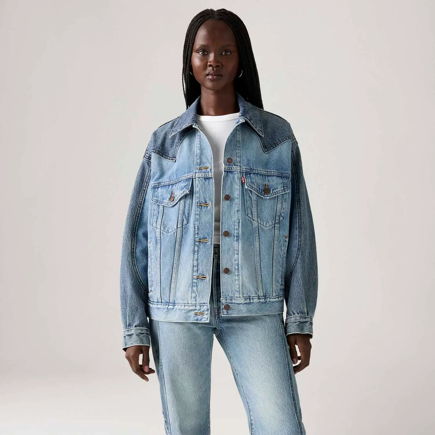 Jaqueta Jeans Levi's® 90's Western Pieced Trucker Lavagem Média — imagem 1
