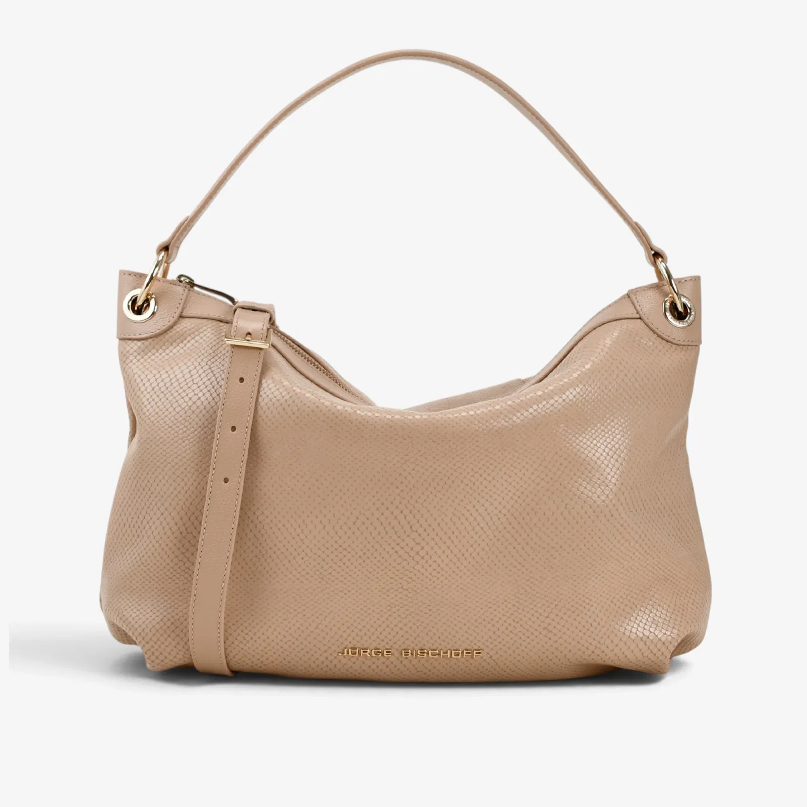 Bolsa Hobo Nude Areia Couro Snake