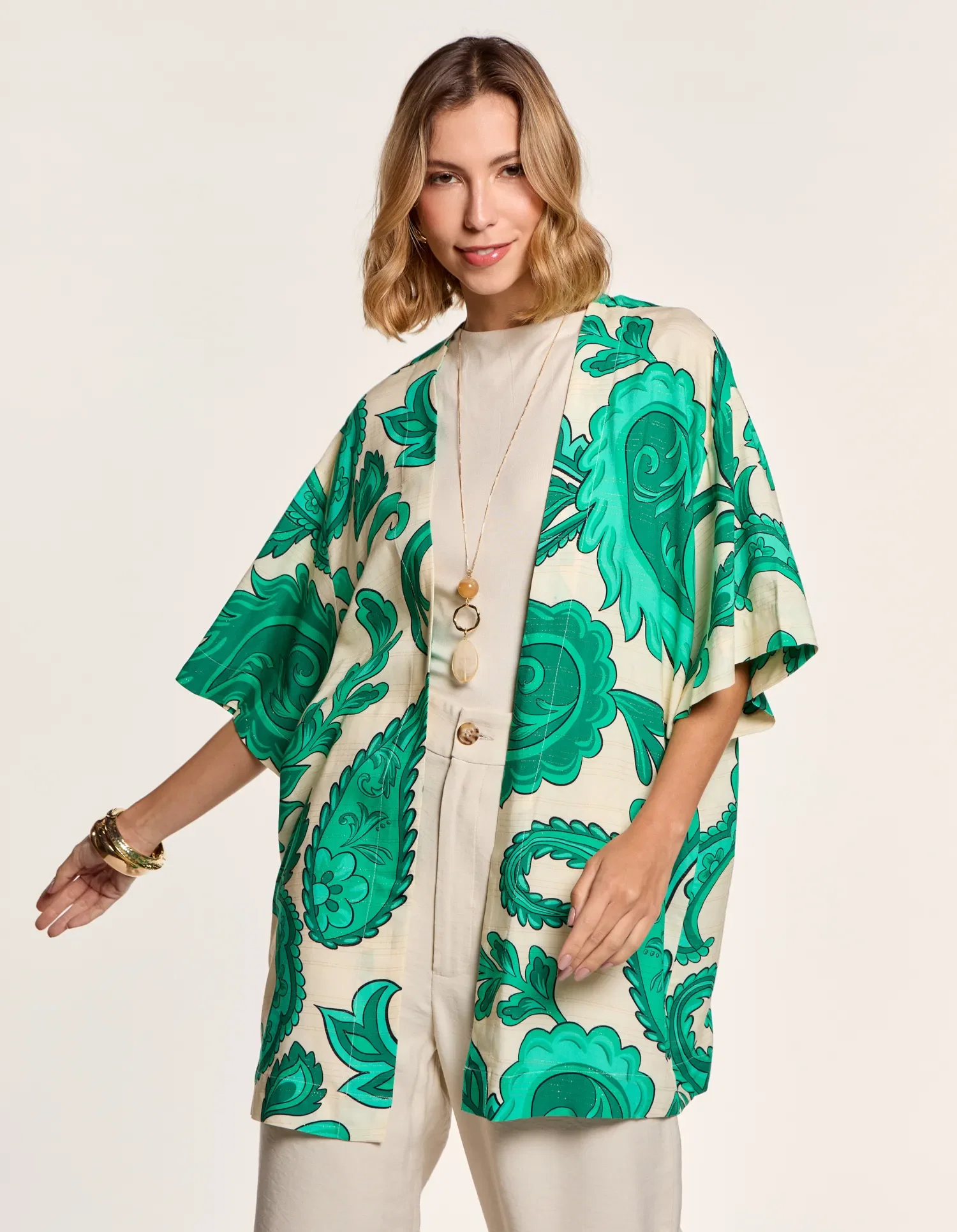 Kimono Estampado Jade - Off White