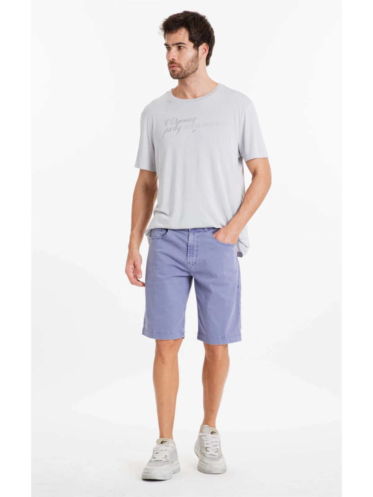 Bermuda Color Twill Long Worker Azul Jeans