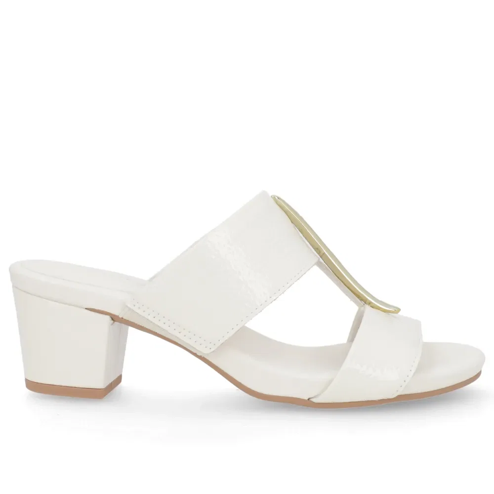 Tamanco Salto Bloco Couro Off-White Enfeite — imagem 1
