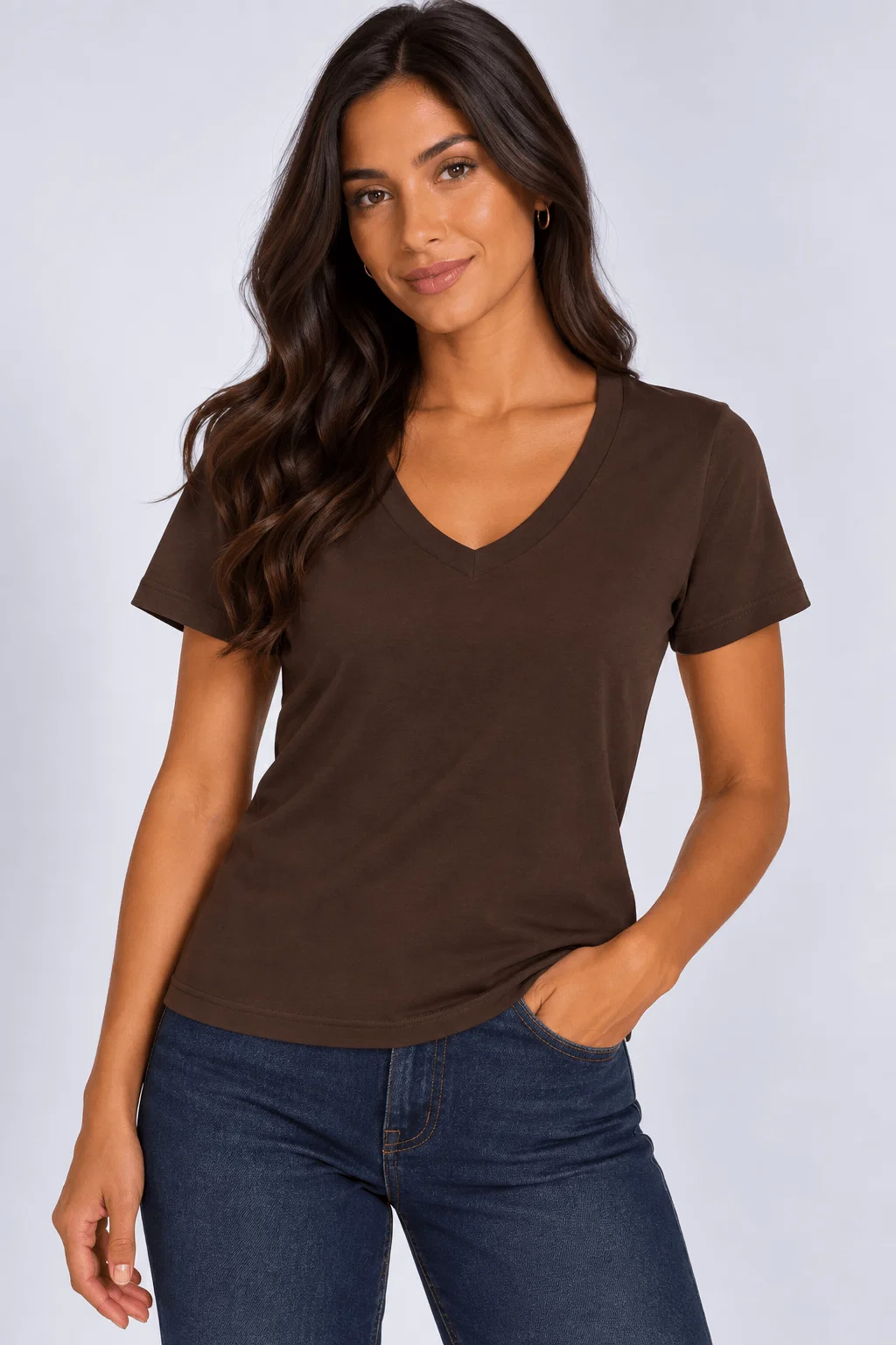 Blusa Decote v Básica - Cafe