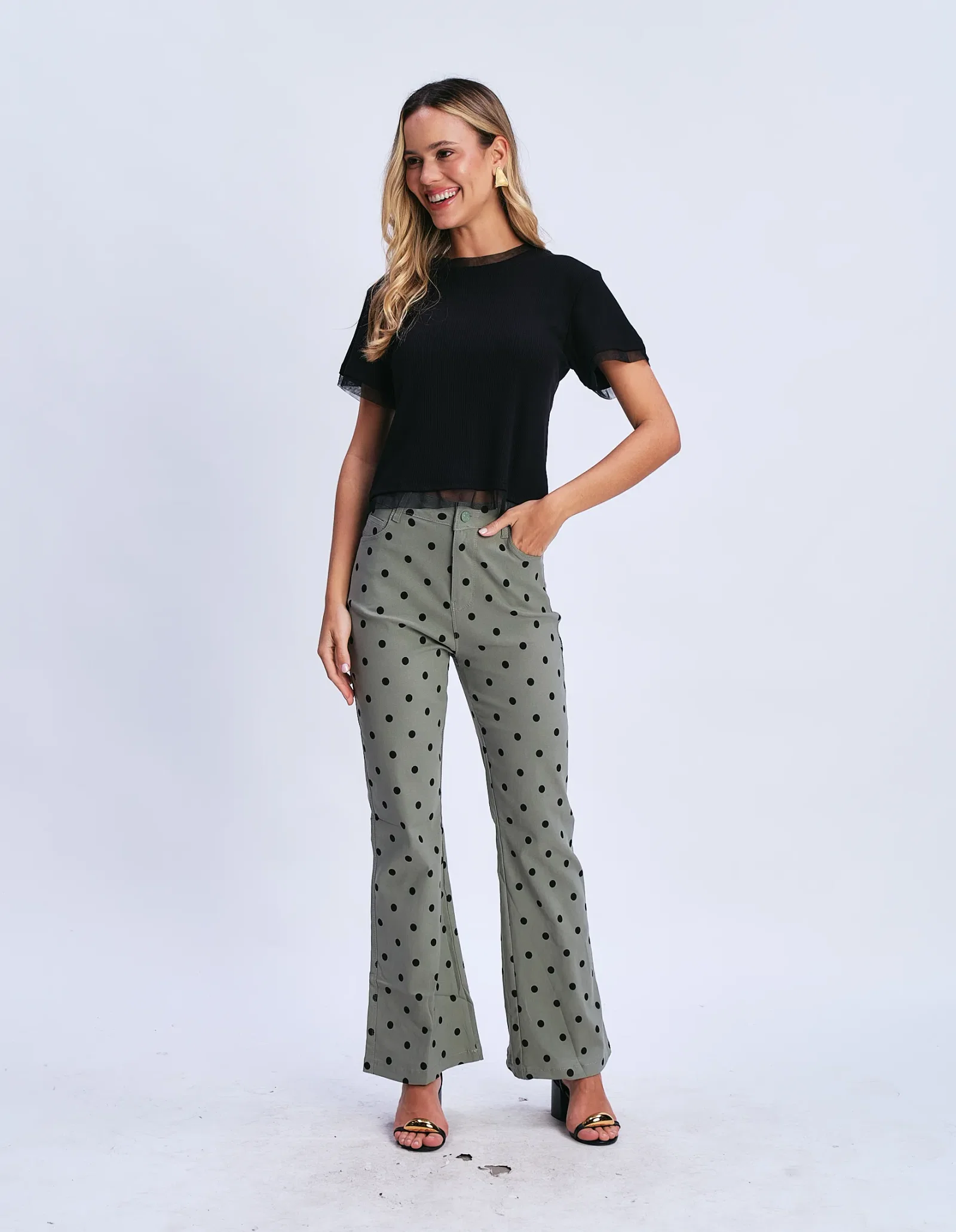 Calça Flare Poá - Verde