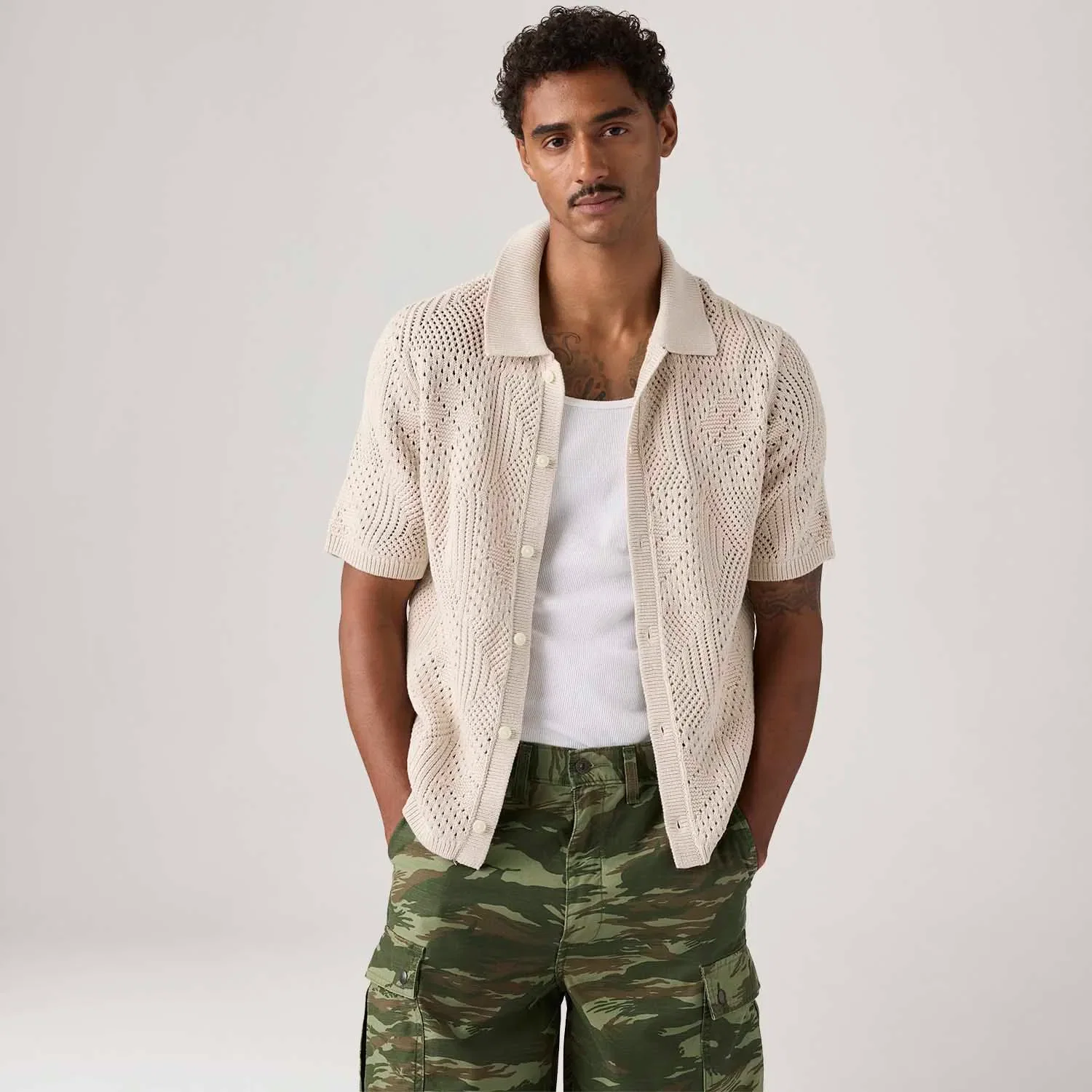 Camisa Levi's® Camp Shirt Off White Manga Curta — imagem 1