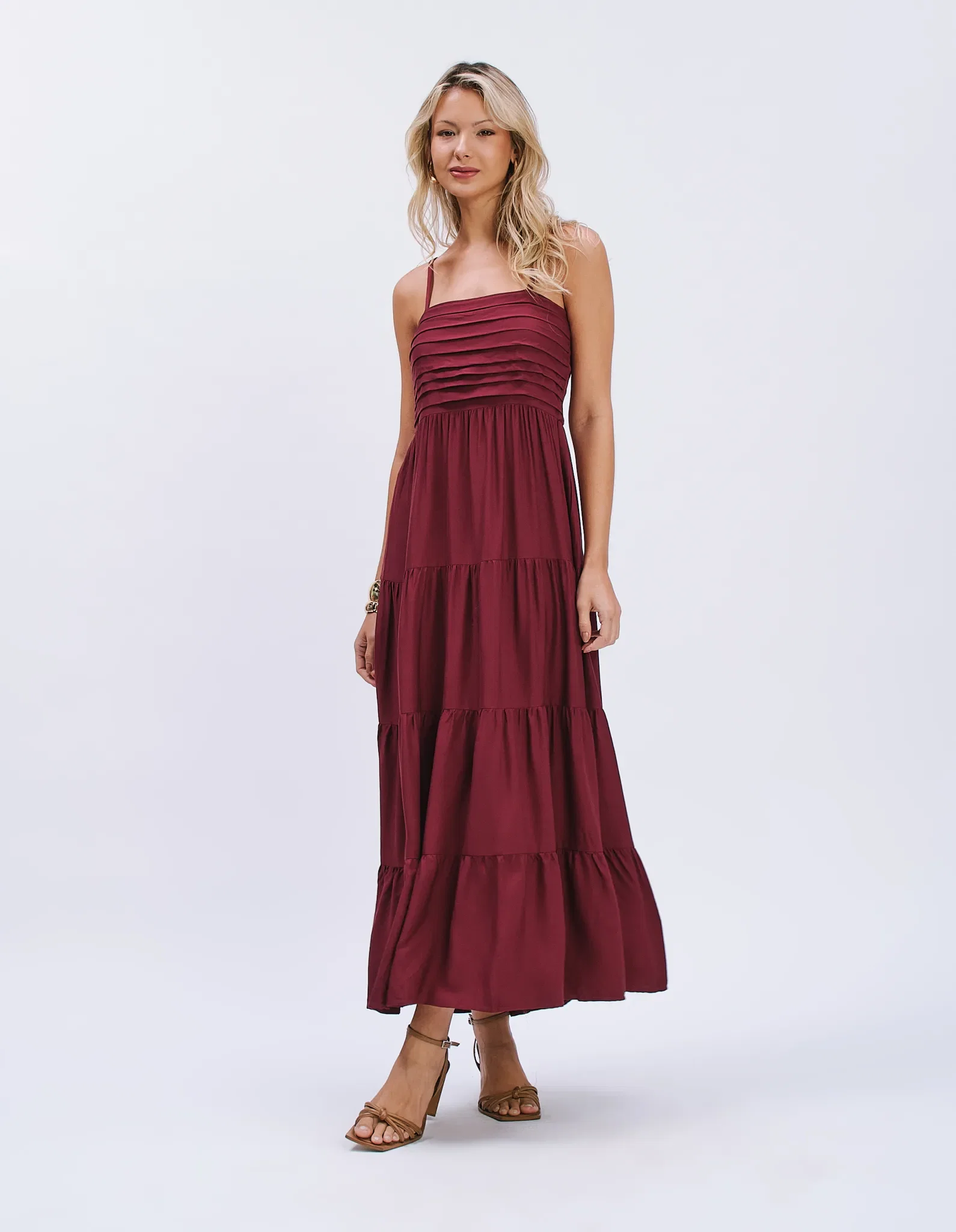 Vestido Longo Busto Drapeado - Vinho